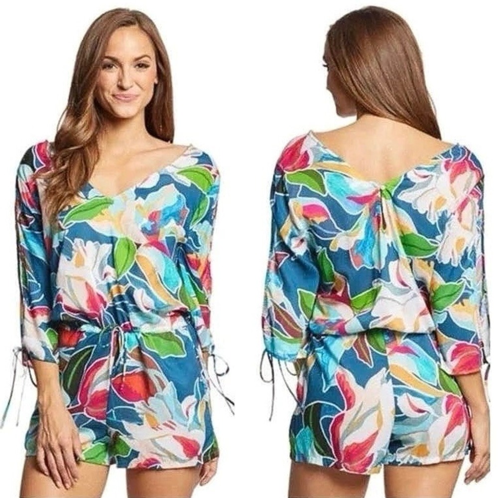La Blanca‎ Floral Romper Medium Cover Up Resort Colorful Tropical Lightweight